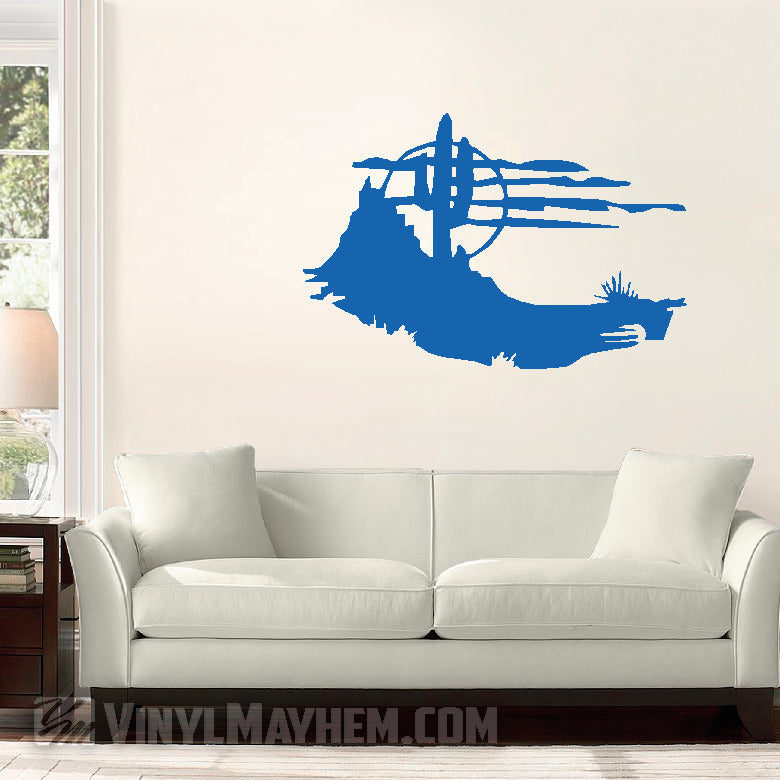 Desert scene cactus and moon silhouette vinyl sticker