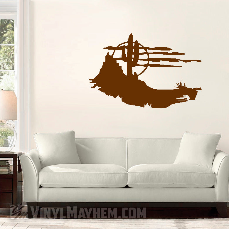 Desert scene cactus and moon silhouette vinyl sticker