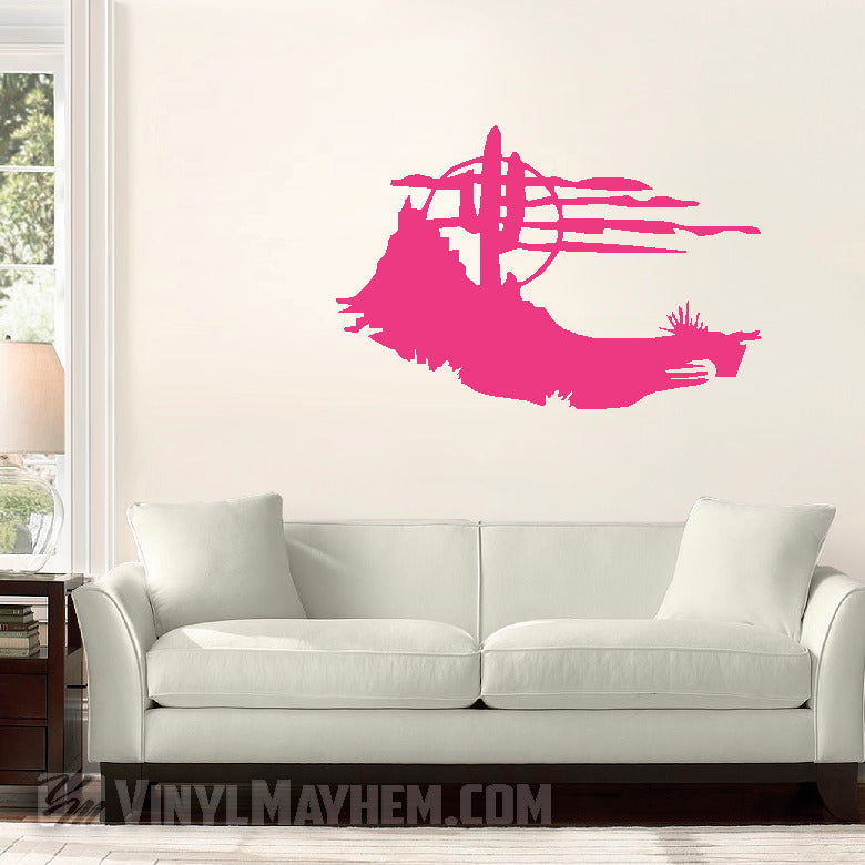 Desert scene cactus and moon silhouette vinyl sticker