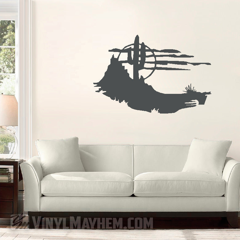 Desert scene cactus and moon silhouette vinyl sticker