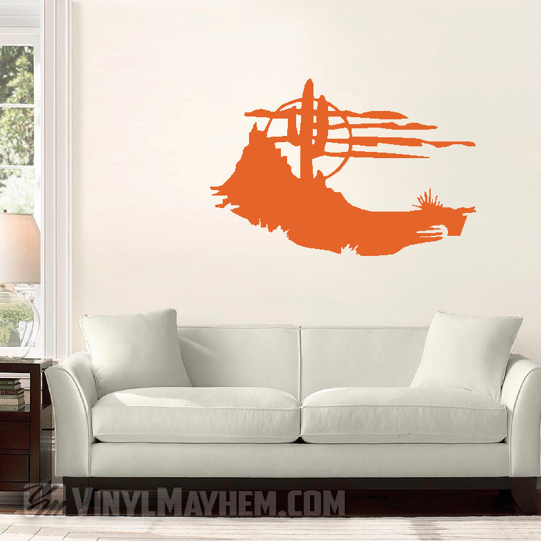 Desert scene cactus and moon silhouette vinyl sticker