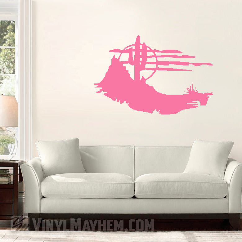 Desert scene cactus and moon silhouette vinyl sticker