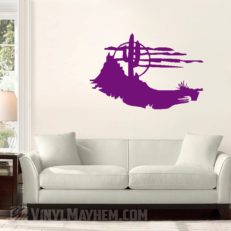 Desert scene cactus and moon silhouette vinyl sticker