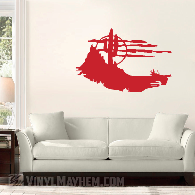 Desert scene cactus and moon silhouette vinyl sticker