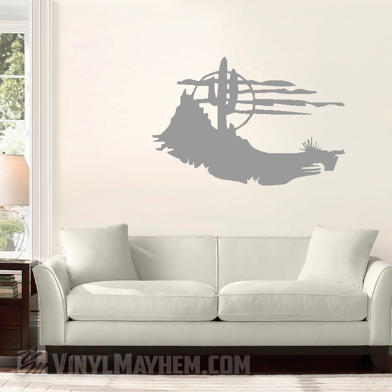 Desert scene cactus and moon silhouette vinyl sticker