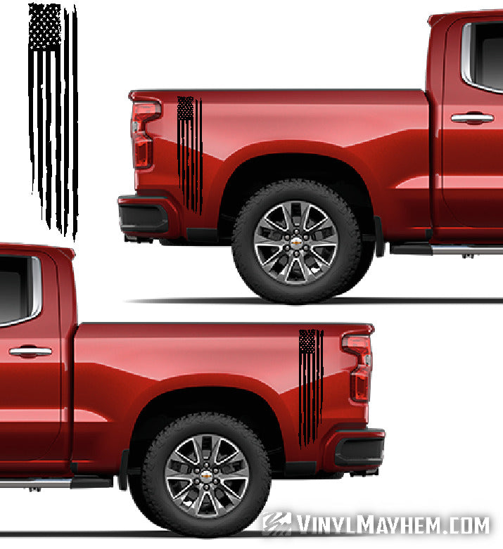 Distressed vertical American Flag bedside truck vinyl graphic kit