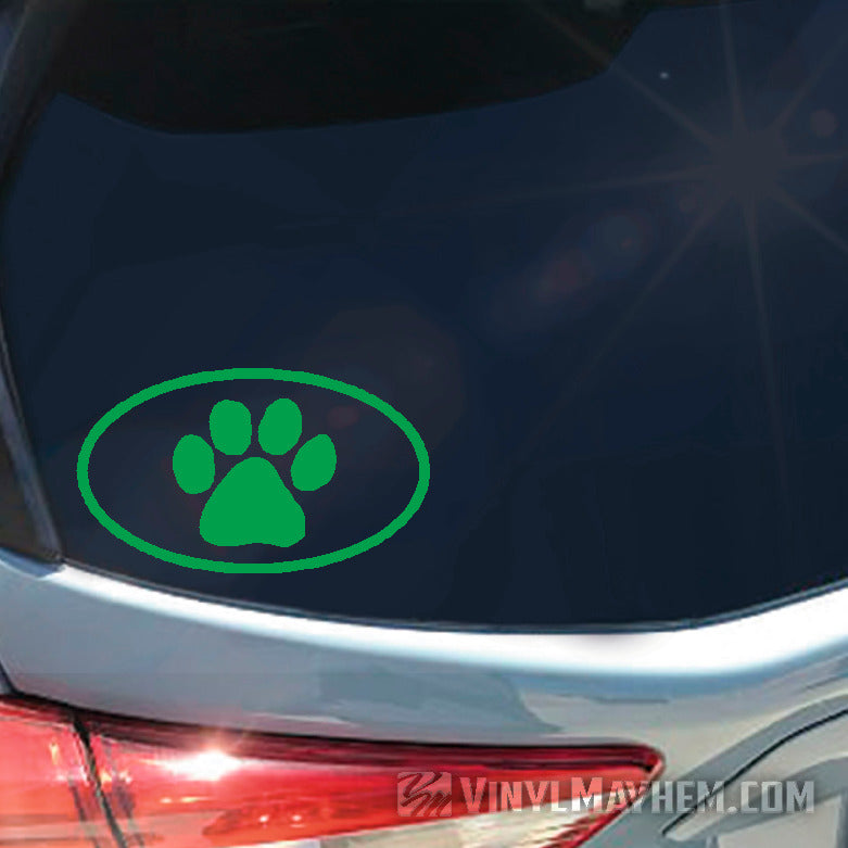 Dog Paw oval vinyl sticker green