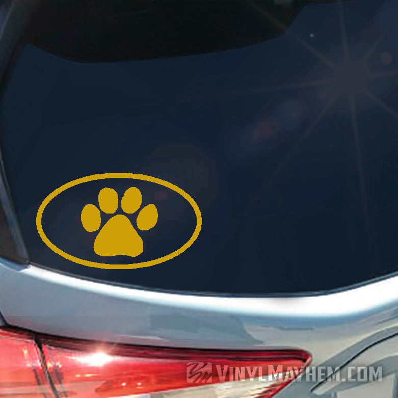 Dog Paw oval vinyl sticker yellow