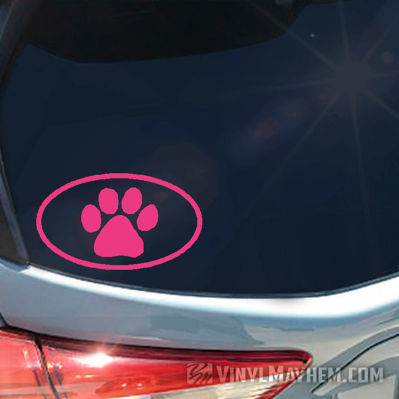 Dog Paw oval vinyl sticker pink