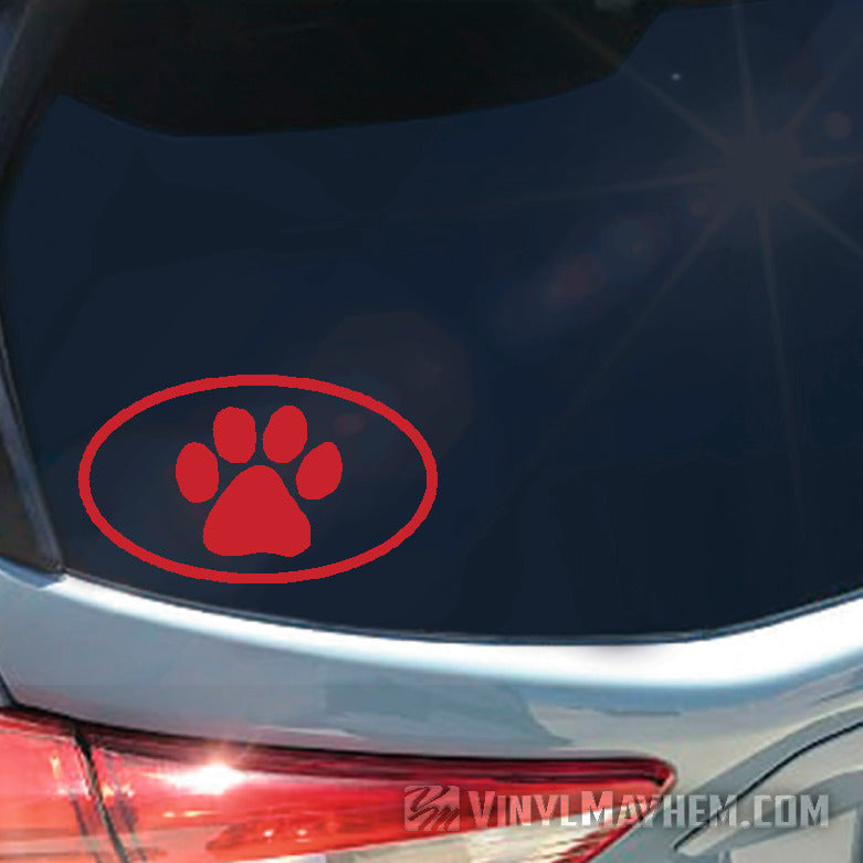 Dog Paw oval vinyl sticker red