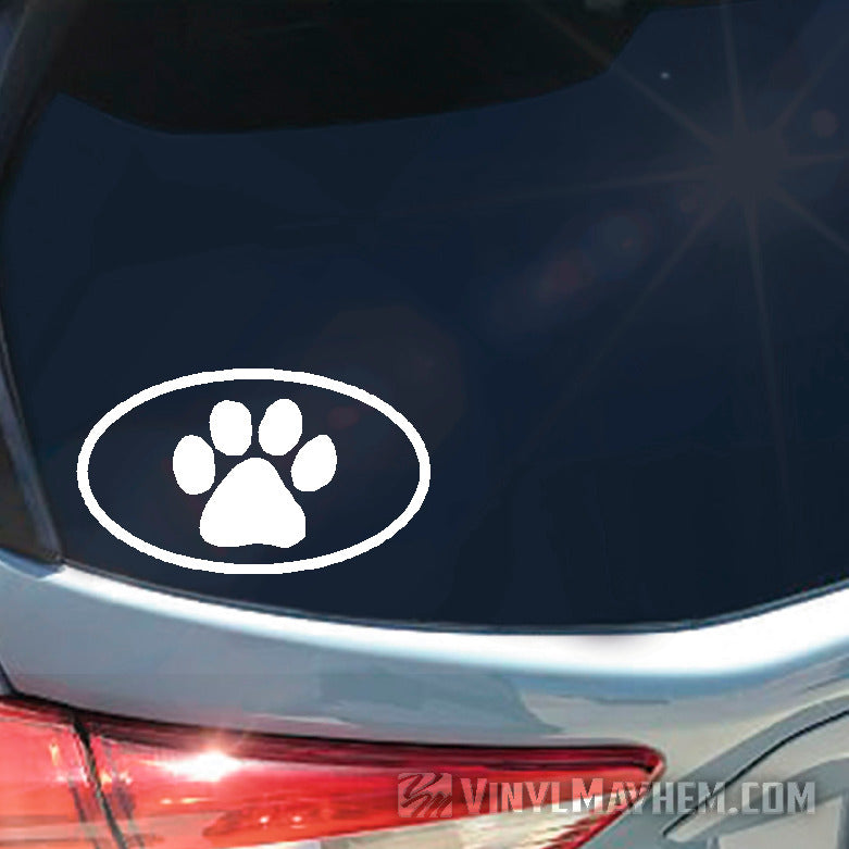 Dog Paw oval vinyl sticker white