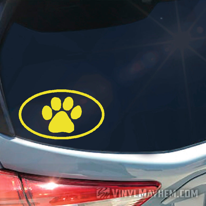 Dog Paw oval vinyl stickers yellow
