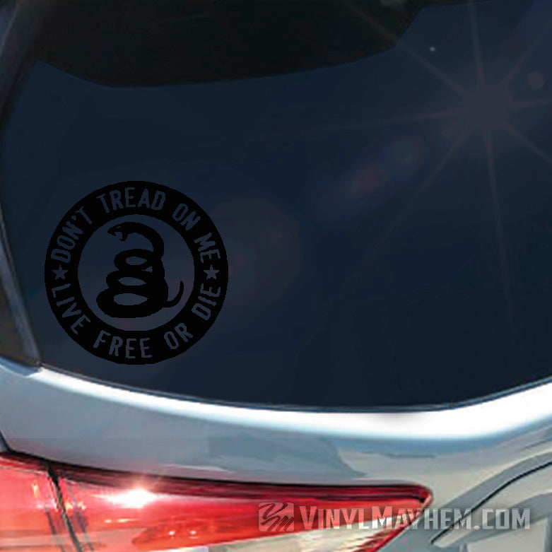 Don&#39;t Tread On Me Live Free Or Die circle vinyl sticker bleck