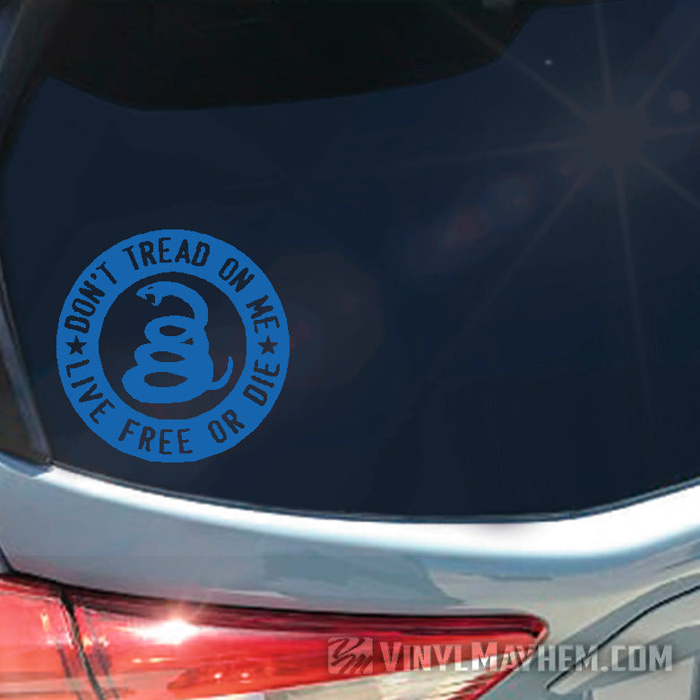 Don&#39;t Tread On Me Live Free Or Die circle vinyl sticker blue