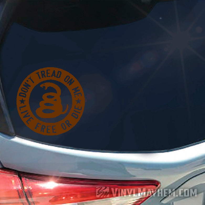 Don&#39;t Tread On Me Live Free Or Die circle vinyl sticker orange