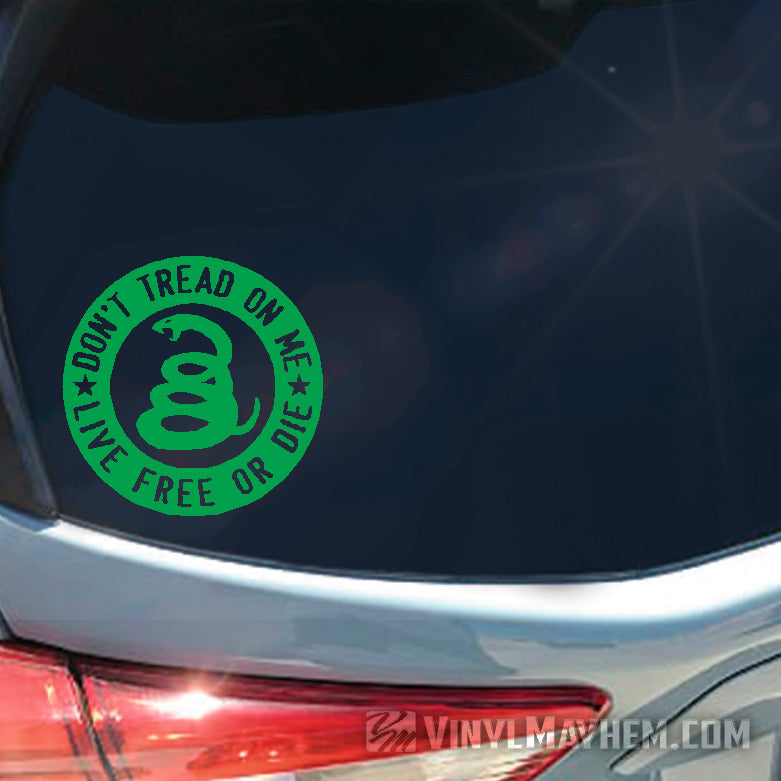 Don&#39;t Tread On Me Live Free Or Die circle vinyl sticker green