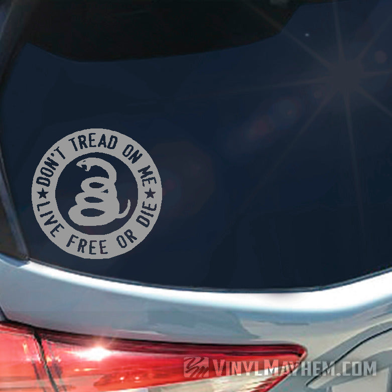 buy Don&#39;t Tread On Me Live Free Or Die circle vinyl sticker gray