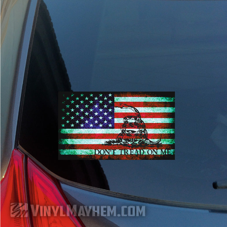 Don't Tread On Me Worn American Flag sticker