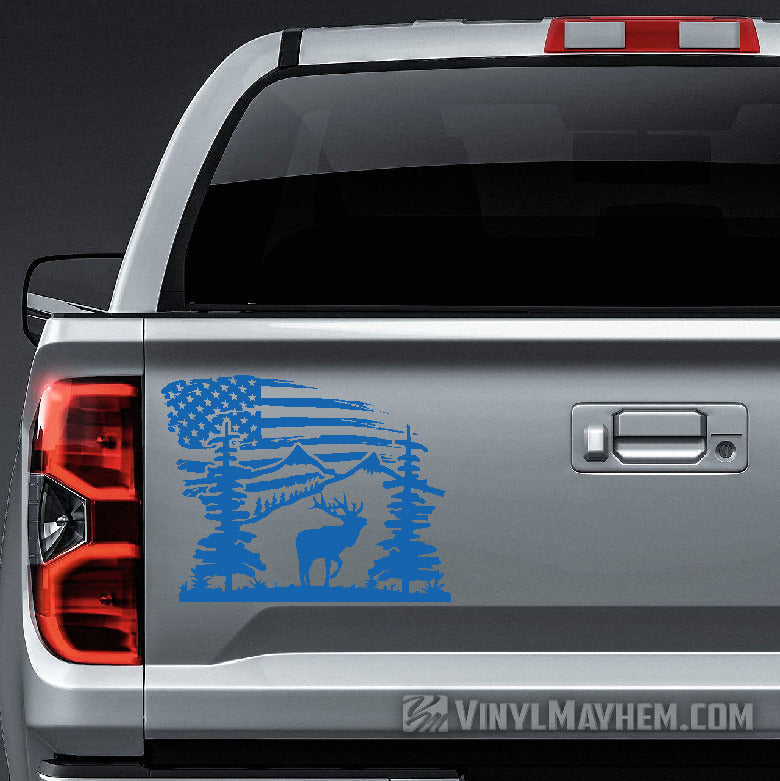Mountain Scene with Elk and American Flag vinyl sticker