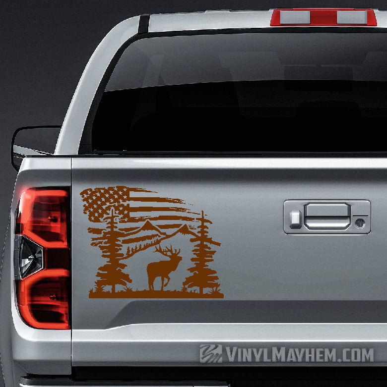 Mountain Scene with Elk and American Flag vinyl sticker