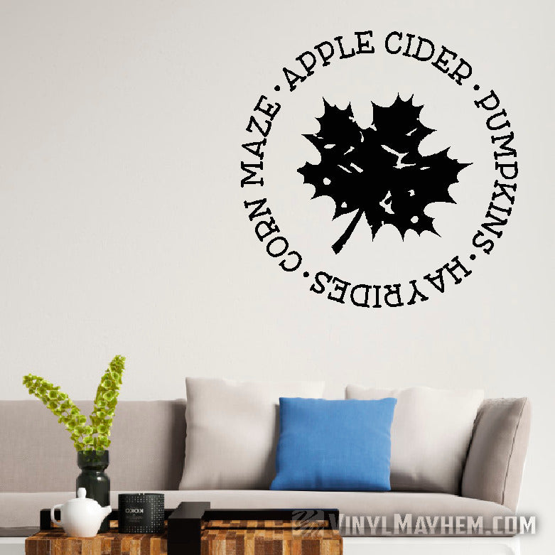 Fall distressed leaf Apple Cider Pumpkins Hay Rides vinyl sticker