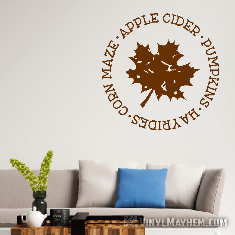Fall distressed leaf Apple Cider Pumpkins Hay Rides vinyl sticker