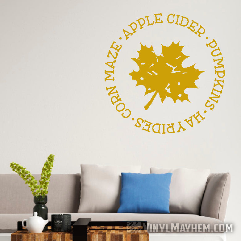 Fall distressed leaf Apple Cider Pumpkins Hay Rides vinyl sticker