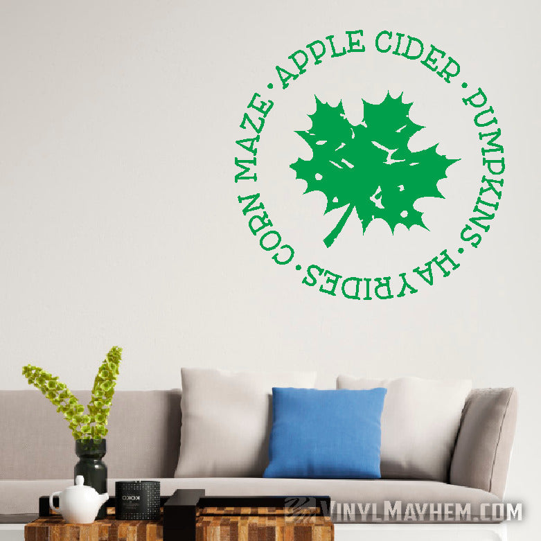 Fall distressed leaf Apple Cider Pumpkins Hay Rides vinyl sticker