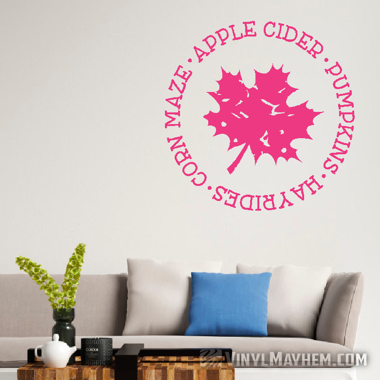 Fall distressed leaf Apple Cider Pumpkins Hay Rides vinyl sticker