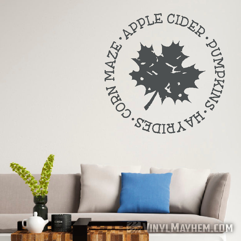 Fall distressed leaf Apple Cider Pumpkins Hay Rides vinyl sticker