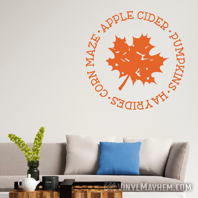 Fall distressed leaf Apple Cider Pumpkins Hay Rides vinyl sticker