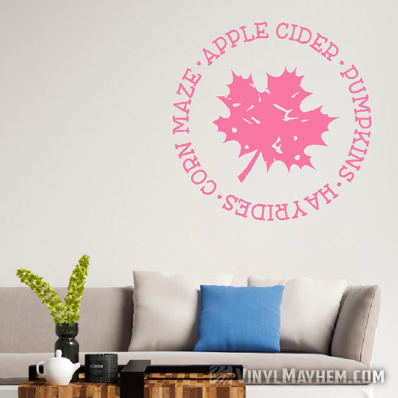 Fall distressed leaf Apple Cider Pumpkins Hay Rides vinyl sticker