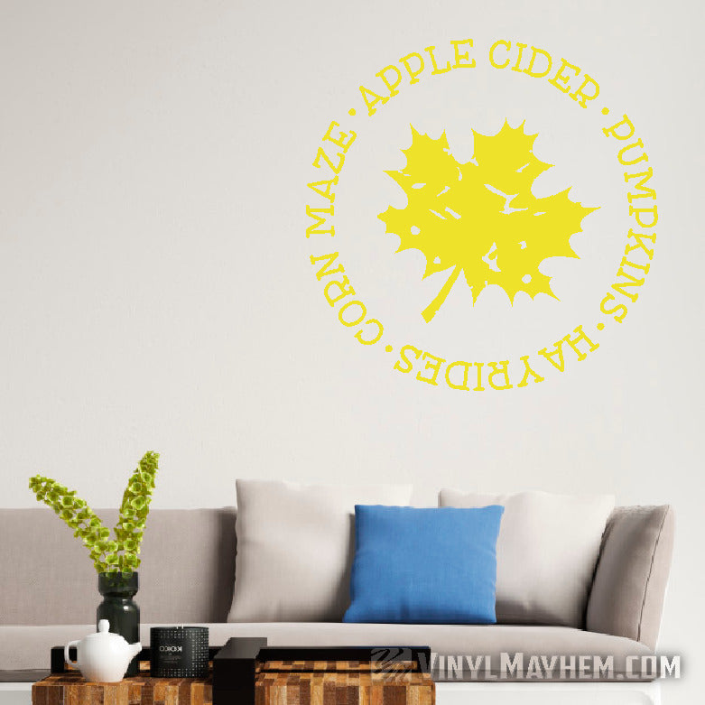 Fall distressed leaf Apple Cider Pumpkins Hay Rides vinyl sticker