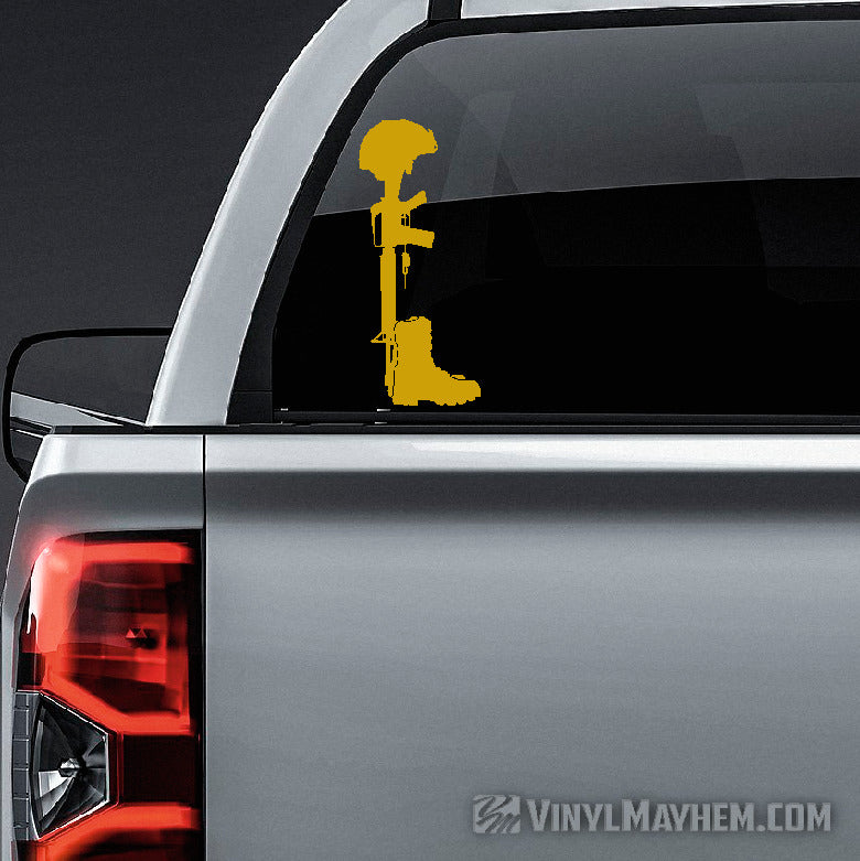 Fallen Soldier Battlefield Cross rifle and boots memorial vinyl sticker