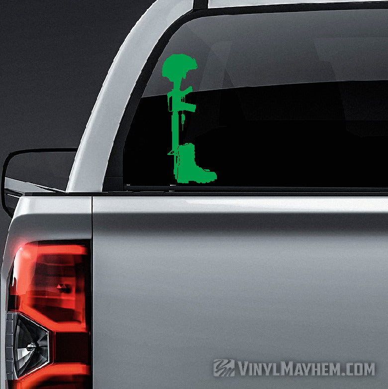 Fallen Soldier Battlefield Cross rifle and boots memorial vinyl sticker