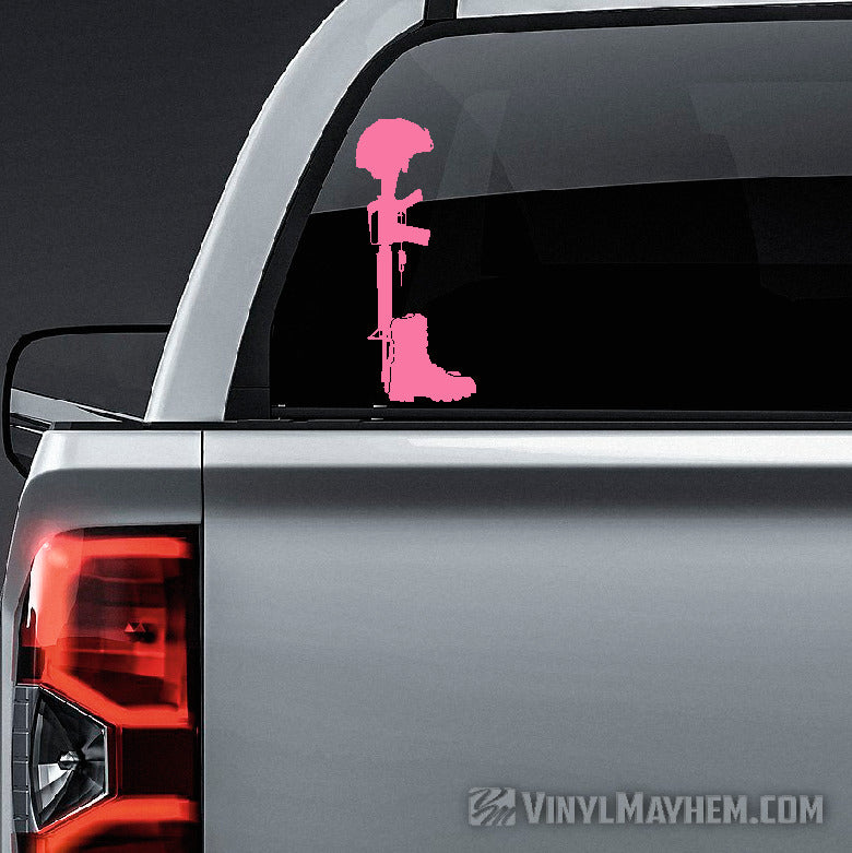 Fallen Soldier Battlefield Cross rifle and boots memorial vinyl sticker
