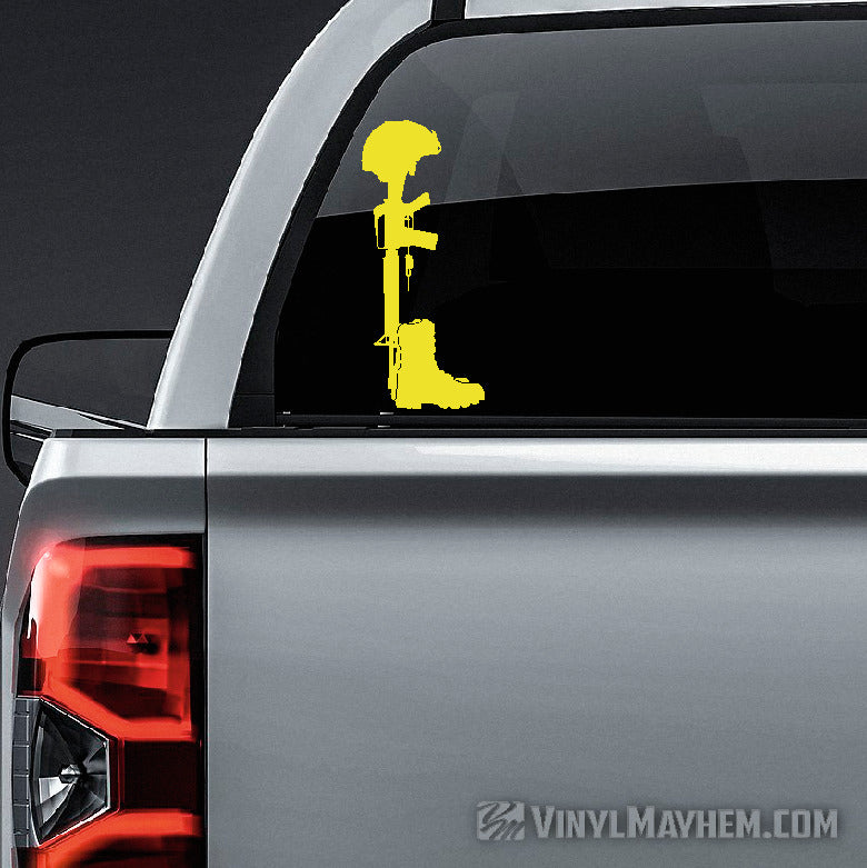 Fallen Soldier Battlefield Cross rifle and boots memorial vinyl sticker