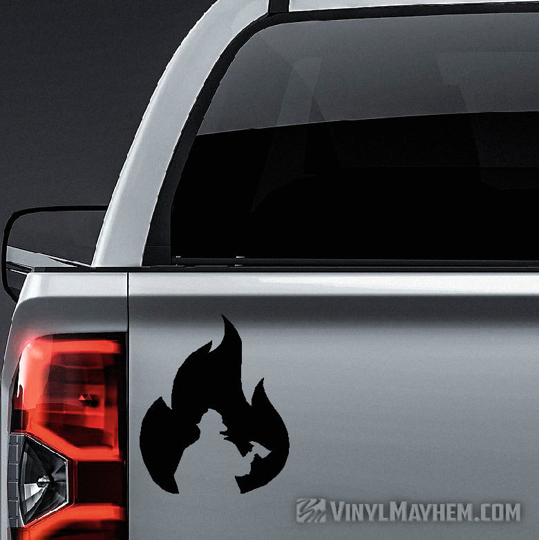 Firefighter Silhouette in Flame vinyl sticker