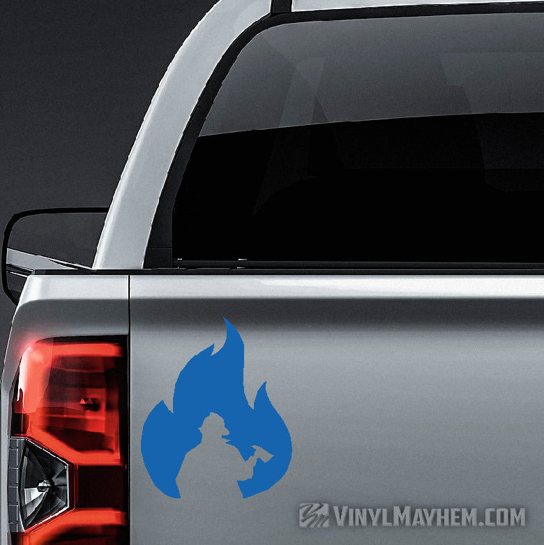 Firefighter Silhouette in Flame vinyl sticker