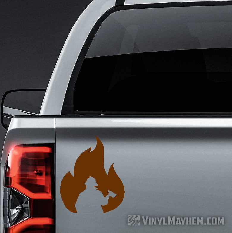 Firefighter Silhouette in Flame vinyl sticker