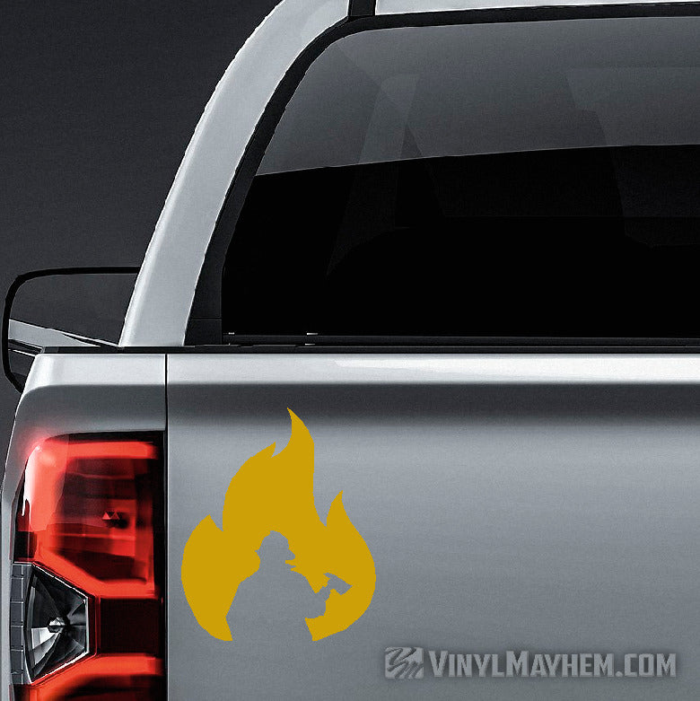 Firefighter Silhouette in Flame vinyl sticker