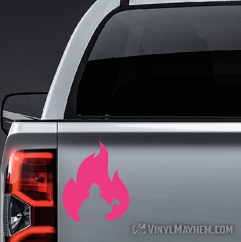 Firefighter Silhouette in Flame vinyl sticker