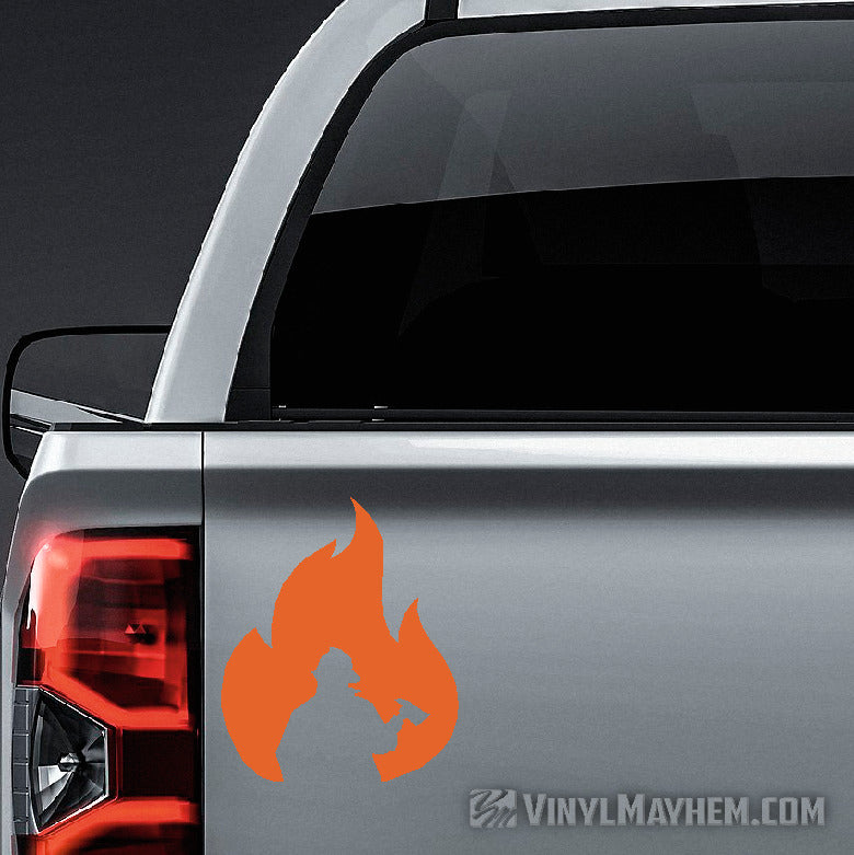 Firefighter Silhouette in Flame vinyl sticker