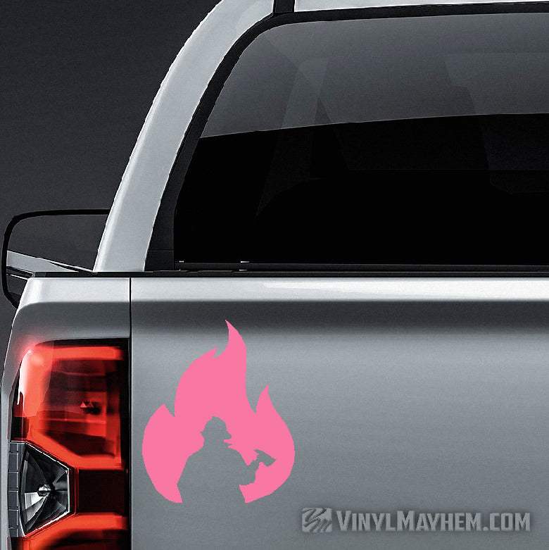 Firefighter Silhouette in Flame vinyl sticker