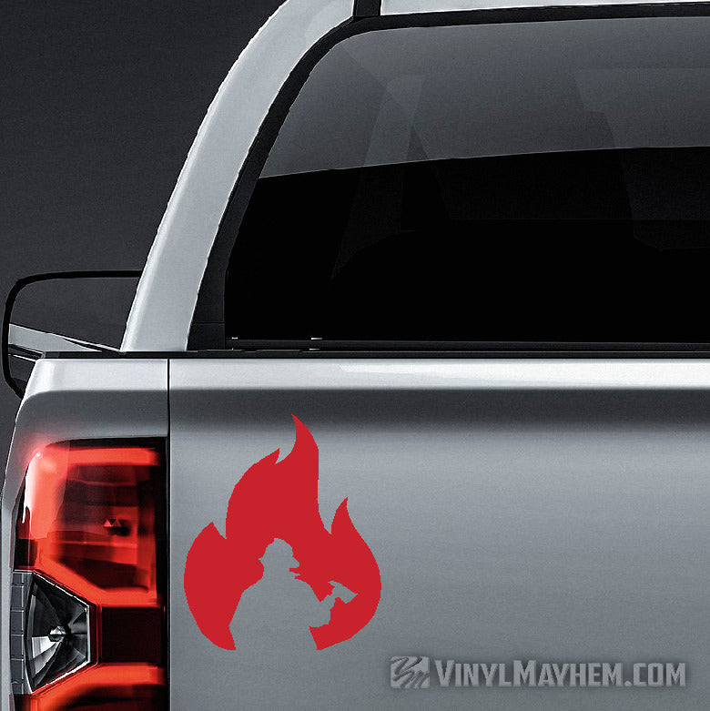 Firefighter Silhouette in Flame vinyl sticker