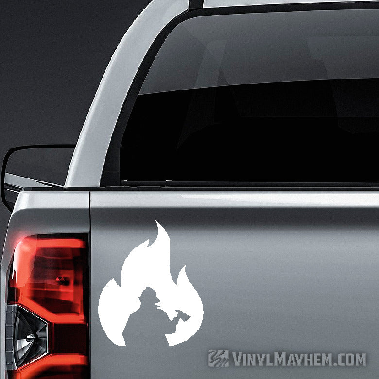 Firefighter Silhouette in Flame vinyl sticker