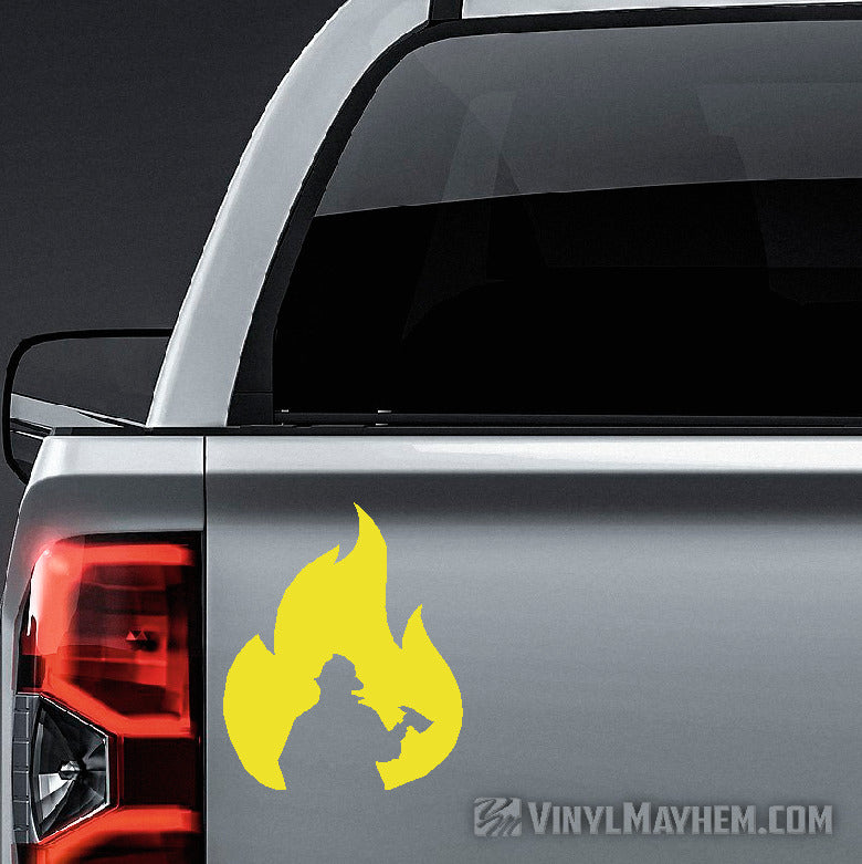 Firefighter Silhouette in Flame vinyl sticker