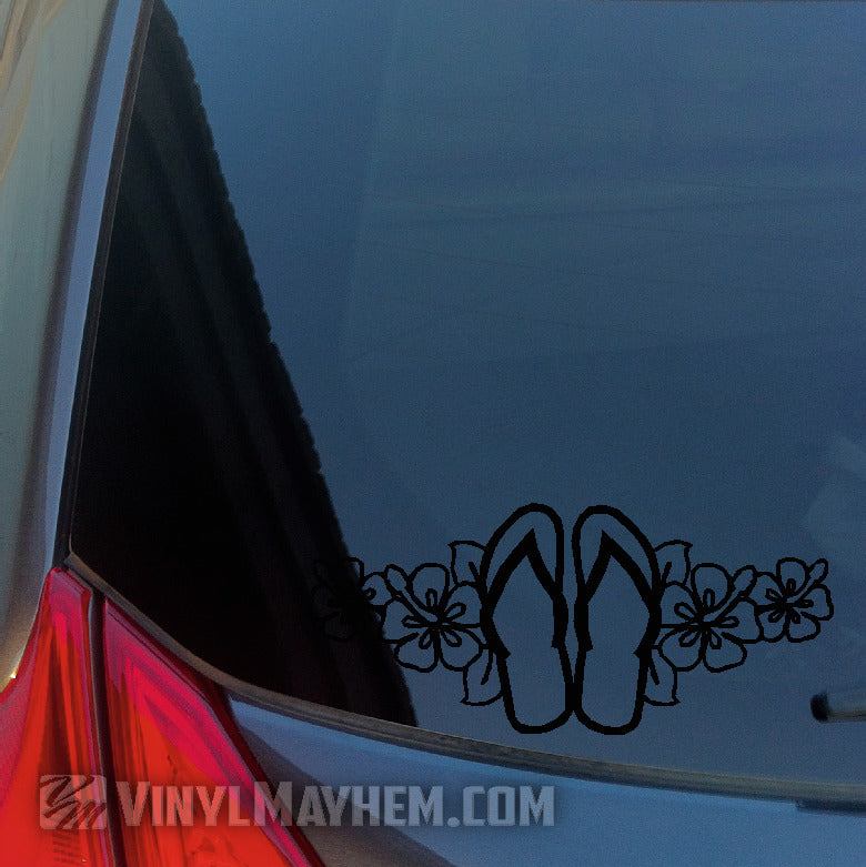 Flip Flops with Hawaiian Flowers vinyl sticker