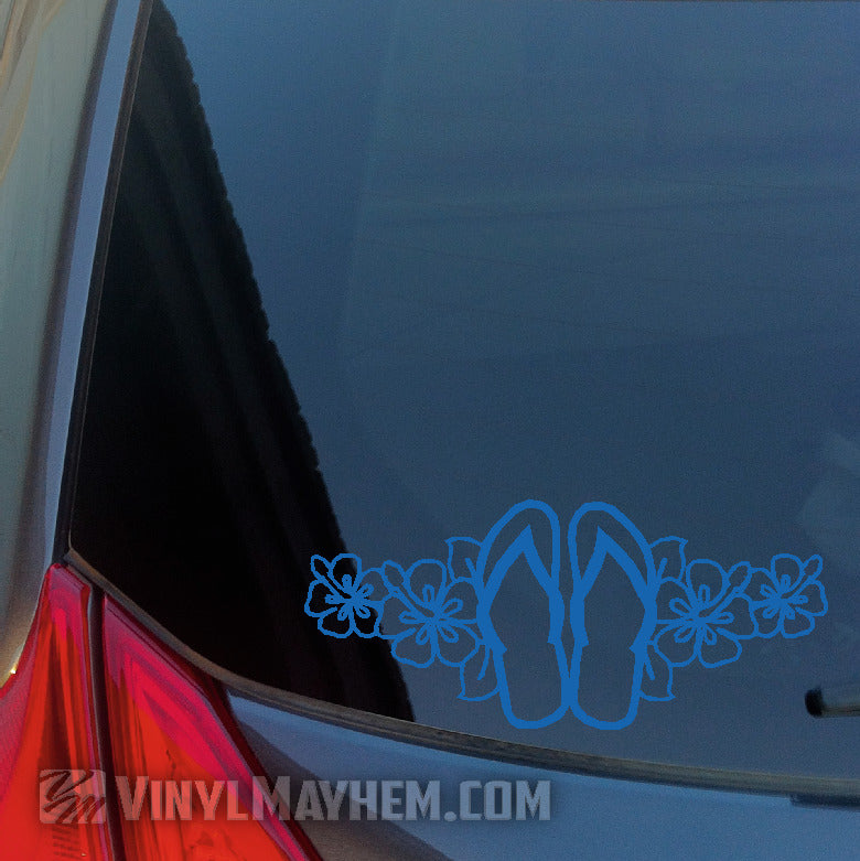 Flip Flops with Hawaiian Flowers vinyl sticker