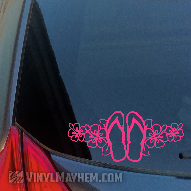 Flip Flops with Hawaiian Flowers vinyl sticker